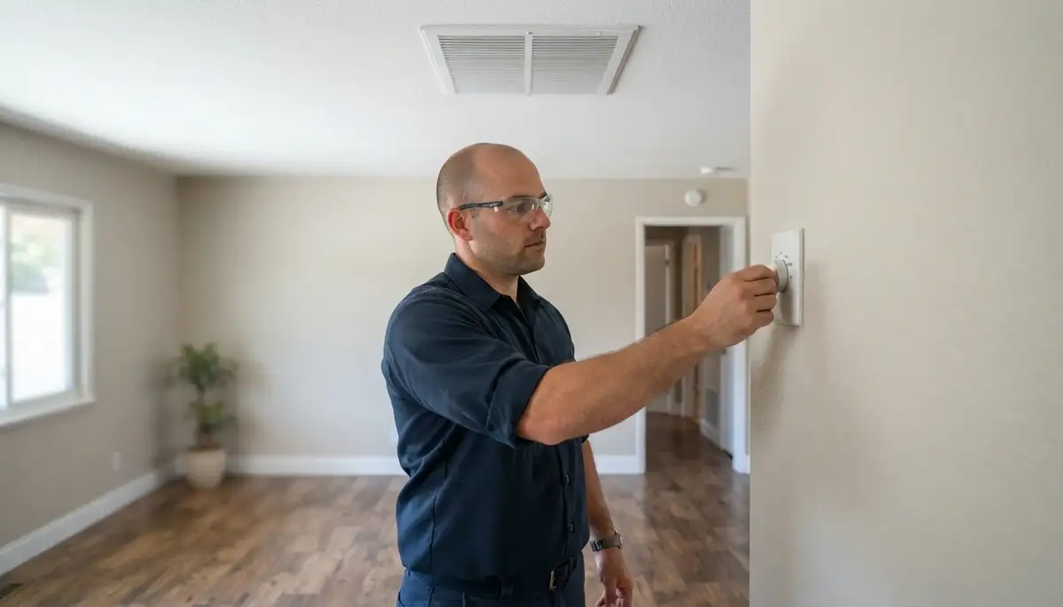 Technician verifies whole-house fan airflow using a wall speed control in Santa Rosa, CA