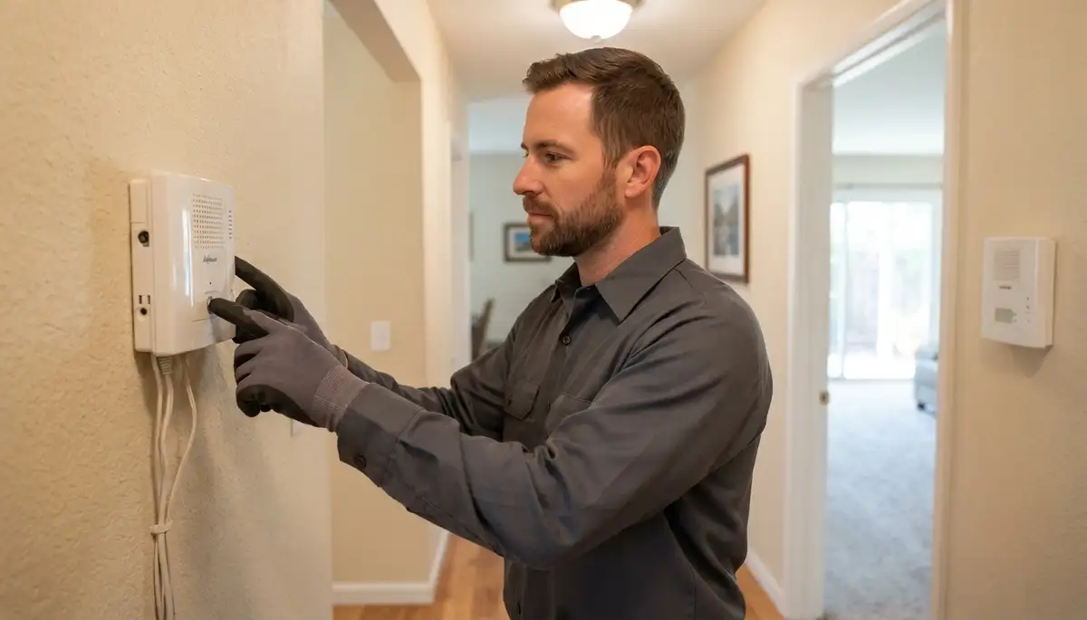 Electrician tests two-way audio between intercom stations during a Santa Rosa, CA home installation