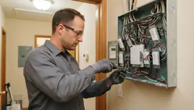 Electrician installing programmable dimmers and controller in a Santa Rosa, CA home