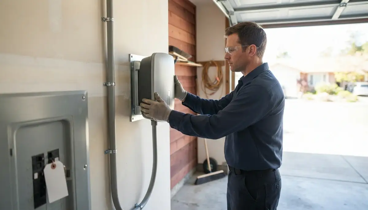 Level 2 electric vehicle charger installation at a Guerneville, CA home by a professional electrician