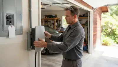 Electrician installing a garage EV charger and dedicated circuit in Monte Rio, CA