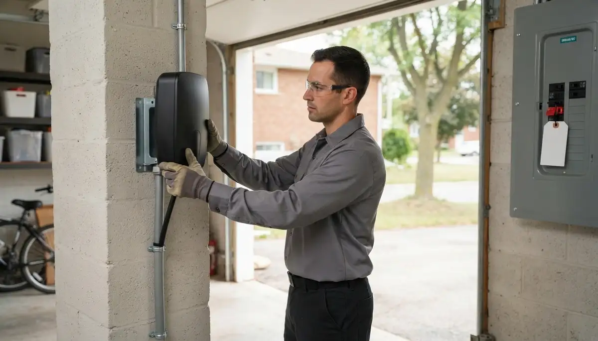 EV charger installation with conduit and wall-mounted unit at a Windsor, CA home