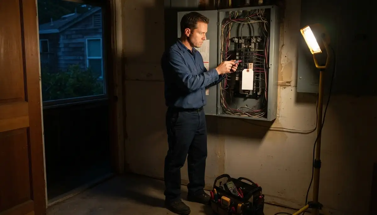Emergency electrician diagnosing a tripped breaker in Bodega Bay, CA св