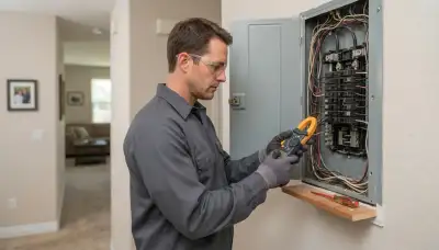 Santa Rosa, CA electrician uses a clamp meter to assess an existing electrical panel for upgrade needs