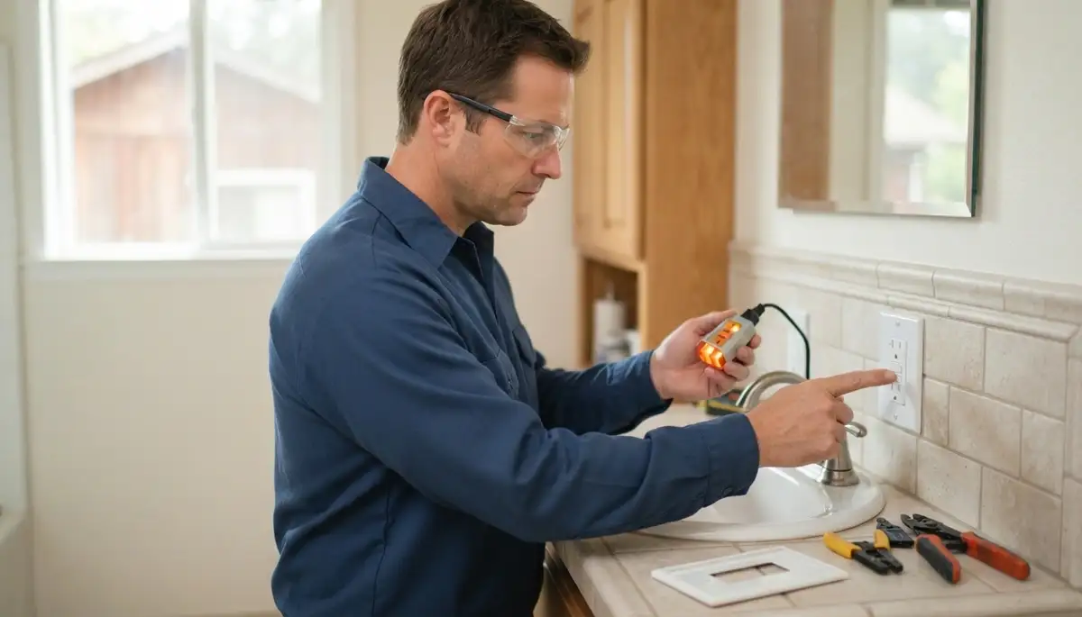 GFCI receptacle providing ground-fault protection near a sink in a Monte Rio, CA home