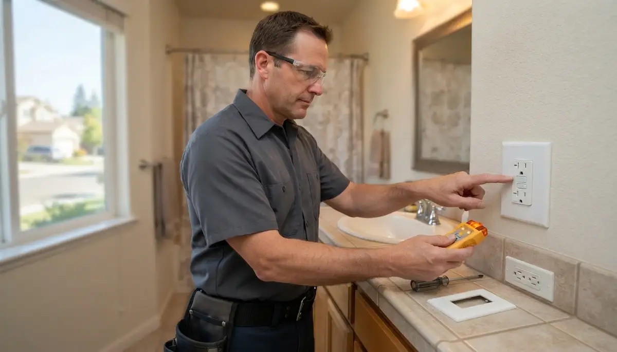 GFCI outlet providing ground-fault protection near a sink in a Santa Rosa, CA kitchen