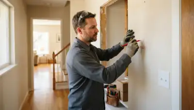 Santa Rosa, CA electrician marking intercom station locations for in-wall cable routing