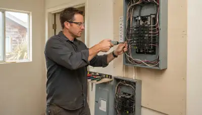 Electrician upgrading an older home's electrical panel in Bodega, CA