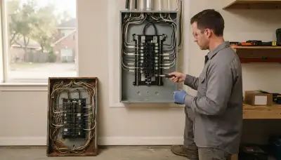 Electrician upgrading an older home's electrical panel to 200 amps in Santa Rosa, CA