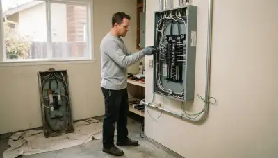 Electrician upgrading an outdated electrical panel in an older Healdsburg, CA home