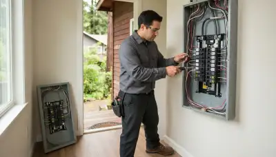 Electrician upgrading an older home's electrical panel to 200 amps in Monte Rio, CA