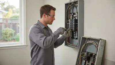 Electrician upgrading an electrical panel in an older Sebastopol, CA home