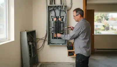 Electrician upgrading an electrical panel in an older Valley Ford, CA home
