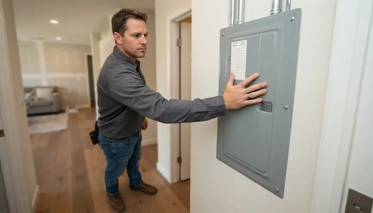 Electrician verifies completed electrical panel installation in a Santa Rosa, CA home