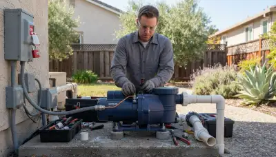 Electrician installing and bonding a pool pump at a residential equipment pad in Santa Rosa, CA