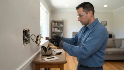 Electrician tests a failed electrical outlet during outlet repair in a Santa Rosa, CA home