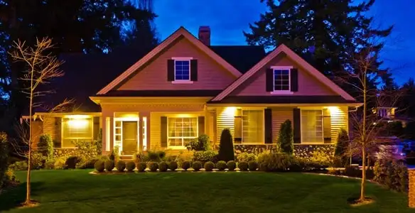 security light installation services illuminating a residential exterior at night in Santa Rosa, CA