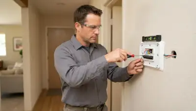 Electrician wiring a thermostat base during thermostat installation in a Santa Rosa, CA home